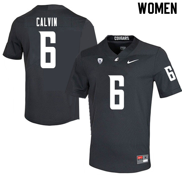 Women #6 Jamire Calvin Washington State Cougars College Football Jerseys Sale-Charcoal